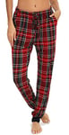 Vlazom Pantalon de pyjama Femme Bas de Pyjama à Carreaux avec Cordon de Serrage et Poches Vêtements de Nuit，C Vin Rouge，M