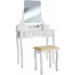 Helloshop26 - Coiffeuse avec miroir 5 tiroirs table de maquillage élégante moderne 138 cm blanche