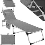 TecTake® Chaise Longue Pliante Bain de Soleil Jardin Exterieur avec Pare Soleil Chaise Longue inclinable Transat de Plage Relax Jardin Camping Salon de Jardin Exterieur avec Poche latérale