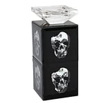 Double Tier Black Glass Mirrored Floating Crystal Jewel Skull Pillar Candle Holder