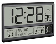 TFA Dostmann XL Radio Wall Clock 60.4524.01 with Sunrise and Sunset, Alarm, Large Digits, Moon Phases, Silent, Black