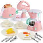 JOYIN Play Kitchen Toys, Pretend Play Kitchen Appliances Toy Set with Coffee Maker, Mixer, Toaster with Realistic Lights& Sounds, Birthday Gift for Kids Ages 2 3 4 5, Pink