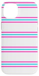 Coque pour iPhone 14 Plus Blanc Rose Bleu rayé Girly Esthétique Preppy Stripe