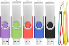 Lot de 5 Clé USB 2.0 8 Go Mémoire Sticks-Cle USB 8Go Lecteur Flash USB Rotatif PenDrive avec Cordes-Clef USB 2.0 Multicolore Mémoire Stick Stockage de Données.[Y474]