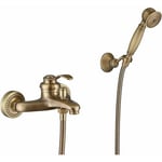 Robinet de baignoire avec Douchette Robinet douche Finition laiton antique Montage Mural avec Support et Flexible douche pour Salle de Bain Cisea