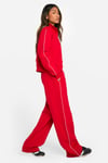 Womens Piping Detail Zip Through Sweatshirt And Straight Leg Jogger Tracksuit - Red - Xl, Red