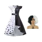 Barn Cruella Cosplay Kostym Fancy Dress Convention Party Outfit skirt wig 150cm