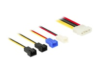 Delock Molex 4 Pin > 4 X 2 Pin Fan (12 V / 7 V / 5 V) - Strömkabel Till Fläkt - 4 Pin Intern Effekt (Hane) Till 2 Pin Molex - 20 Cm