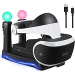 4 en 1 PSVR Présentoir de charge avec support pour casque de stockage PlayStation VR, Chargeur 2 contrôleurs PS Move Station d'accue