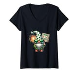 Womens Happy St Paddys Day Gnomes With St Patricks Day Shamrock V-Neck T-Shirt