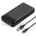 Odetrik Power Bank 30000mAh 4 Outputs Portable Charger with USB C input External Battery Pack Compatible for iPhone 12, iPad, Samsung, Android, Tablet and more (Black)