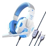 Casques De Jeu Casque Basse St¿r¿o Sur-Tete ¿couteurs PC Ordinateur Portable Avec Microphone Casque Filaire Pour PC PS4 Xbox T¿l¿phone Gamer-Blanc Avec Lumiere_XINENGJI