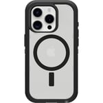 OtterBox iPhone 15 Pro (Only) Defender Series XT Clear Case - DARK SIDE (Black/Clear), screenless, rugged, snaps to MagSafe, lanyard attachment