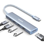 UGREEN Hub USB C HDMI 4K 100W PD Charge avec 3 Ports USB 3.0 5 en 1 Adaptateur USB C vers HDMI Compatible avec MacBook iPad Pro Air Surface Pro iPhone 16 Plus Pro Max 15 Galaxy S24 Tab S9 (Bleu)