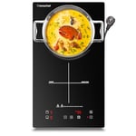 Domino double table de cuisson à induction,AMZCHEF plaque à induction avec cristal noir poli surface,commandes tactiles et sécurité enfant, 10 niveaux de puissance et réglage de la minuterie 3300W