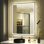 Miroir de salle de bain à led, miroir de courtoisie mural, grand miroir moderne sans cadre, anti-buée, étanche IP44, vertical et horizontal (100 x 80