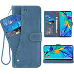 ELISORLI Compatible with Huawei P30 Pro Wallet Case Wrist Strap Lanyard Leather Flip Card Holder Stand Cell Accessories FolioPurse Credit ID Phone Cases for Hawaii P30Pro P 30 Pro30 Women Men-Blue