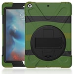 KUSEZJK Coque pour iPad Air & iPad 5, Antichoc Armure Robuste Étui avec Support Rotatif à 360 Degrés et Dragonne, TPU + PC Housse pour iPad Air & iPad 5 (Camouflage)