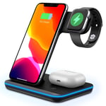 3 in 1 Wireless Charger Stand, Fast Wireless Charging Station Dock Compatible With iPhone 12/12 Mini/11/11 Pro Max/XR/XS Max/XS/X, iWatch SE/6/5/4/3/2/1, Airpods Pro/2, Included QC 3.0 Adapter