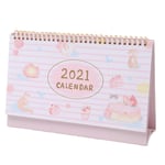 FLLXSMFC Calendrier 2021 26 x 16 cm vert et rose dessin animé 2021 Calendrier de bureau mignon Calendrier de table Planificateur