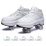 Unisex Patins À roulettes Déformation Enfants LED Clignotants Double Rangée Bouton Poussoir Ajustable Quatre Tours Skates Baskets Outdoor Chaussuresà roulettes