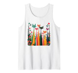 Mid Century Modern Cats Garden Long Neck Cat Flowers Tank Top