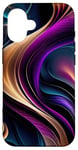 Coque pour iPhone 16 Flux lumineux - Art abstrait violet, bleu sarcelle et or