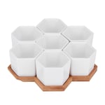 7pcs Ceramic Plant Pot With Bamboo Tray Succulent Plan