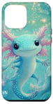 Coque pour iPhone 15 Pro Max Axolotl mignon bleu avec étoiles axolotls bleu