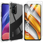 AOYIY Case Compatible with Xiaomi Poco F3, Transparent Soft TPU Shockproof Case + [2 PACK] HD Tempered Glass Screen Protector For Xiaomi Poco F3 5G (Transparent)