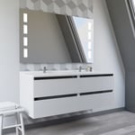 Arlequin - Meuble double vasque 140 cm avec miroir Prestige- Vasque Blanc- Traverses Noir