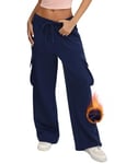 Totatuit Pantalon Cargo Y2K pour Femme Pantalon Large Taille Haute avec 4 Poches Pantalon de randonnée Pantalon de Jogging de Sport avec élastiques Streetwear Bleu Marine，M