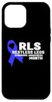 Coque pour iPhone 12 Pro Max Blue Ribbon - Mois de sensibilisation au syndrome des jambes sans repos RLS