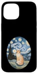 Coque pour iPhone 15 Robe Nuit Étoilée et Robe Van Gogh Chat Orange Chat Roux