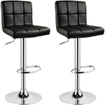 Lot de 2 Tabouret de bar en cuir artificiel, Siège bien rembourré, Tabouret de bar pivotant, ajustable en hauteur, Noir - Woltu