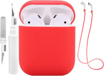 Étui en Silicone Compatible avec Les AirPods 2 1 avec kit de Nettoyage, étui de Protection Compatible avec Apple AirPods 2 avec Sangle de Sport, Housse Souple pour l'étui des Airpods 1 2 (Rouge)