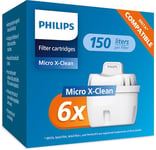 Philips Water Replacement Filter Cartridges, 6-Pack, Brita Compatible, Reduces MICROPLASTICS, Chlorine, LIMESCALE, Heavy Metals