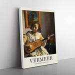 Girl Playing Instrument By Johannes Vermeer Exhibition Museum Painting Canvas Wall Art Print Ready to Hang, Framed Picture for Living Room Bedroom Home Office Décor, 50x35 cm (20x14 Inch)