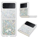 IMEIKONST Coque Compatible avec Samsung Galaxy Z Flip 4 Étui, Sables Mouvants Liquides Brillants Très Mince Transparente Antichoc TPU Bumper Housse pour Samsung Z Flip 4. Love Silver YBW