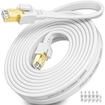 Cat 8 Cable Ethernet 10m,Haut Debit Câble RJ45 10m Plat Blindé Câble Réseau Blanc 40Gbps 2000MHz Câble Internet 10 Mètres Gigabit Intérieur Câble Lan pour Switch Routeur PS5/4 Modem