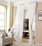 WOLTU® 1 pièce Rideaux Transparents avec Oeillets Aspect Lin, écharpe à œillets écharpe de fenêtre en Voile écharpe décorative pour Salon Chambre à Coucher 140x145 cm Blanc