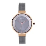 BERING Women Analog Solar Collection Watch with stainless steel Strap and Sapphire Crystal 14631-369, Grey/Rose Gold, 31