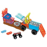 Hot Wheels Coffret Monster Trucks Arena Smashers Color Shifters Véhicule De Secours 5 Alarm avec 2 Voitures À Écraser Et 1 Semi-Remorque Détachable, Jouet Enfant, A Partir De 5 Ans, HPN73