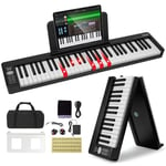 VEVOR Clavier Piano Pliable 61 Touches, Bluetooth et MIDI, Piano Électronique Numérique Portable avec Pédale de Sustain, Touches Lumineuses, Rechargeable pour Débutants, Adolescents, Adultes, Noir