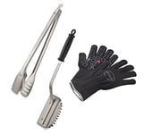 RÖSLE Coffret barbecue premium, 3 pièces, comprenant des gants de barbecue, une pince à barbecue et une brosse de nettoyage du barbecue SlideX, acier inoxydable 18/10