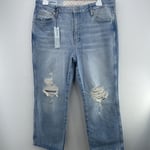 River Island Blue High Waisted Ripped Stove Straight Jeans, Size 16S, RRP £45