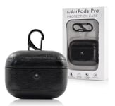 Airpods PRO Fodral i Äkta Läder Svart med Karbinhake