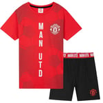 Manchester United F.C. Boys Short Pyjamas Set, Breathable Lounge Wear - Man United Gifts for Boys (Black/Red, 7-8 Years)