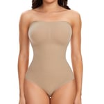 Joyshaper Body Sculptant Femme String Sans Bretelles Body Gainant Ventre Plat Shapewear Bodysuit Bandeau Top Invisible Body Shaper Gaine Amincissante Shapewear Body Beige M