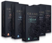 Grano Milano Variety Pack with Decaf - 50 Coffee Capsules (10 Decaf, 40 Caffeinated) | Nespresso* Original line Compatible Pods | Made in Italy | Medium & Dark Roasts